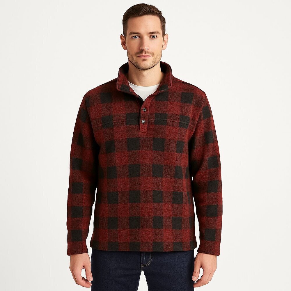 John Wayne men’s fleece pullover relaxed fit buffalo check heritage 2XL red